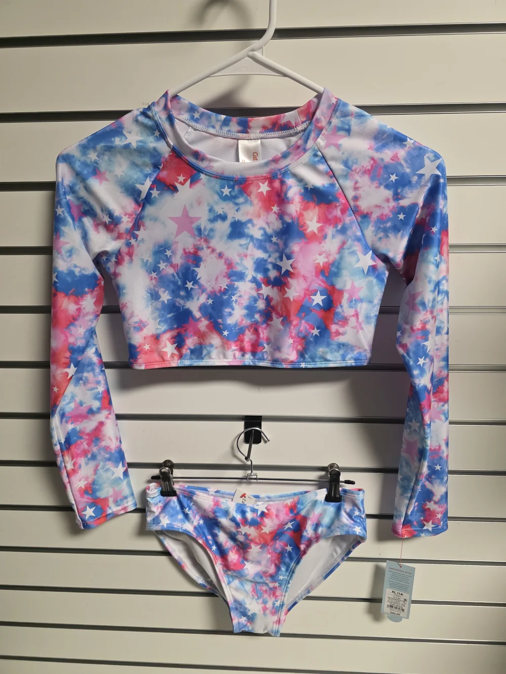 Cat & Jack Girls Long-Sleeve Swim Set - Pink & Blue Star Tie-Dye
